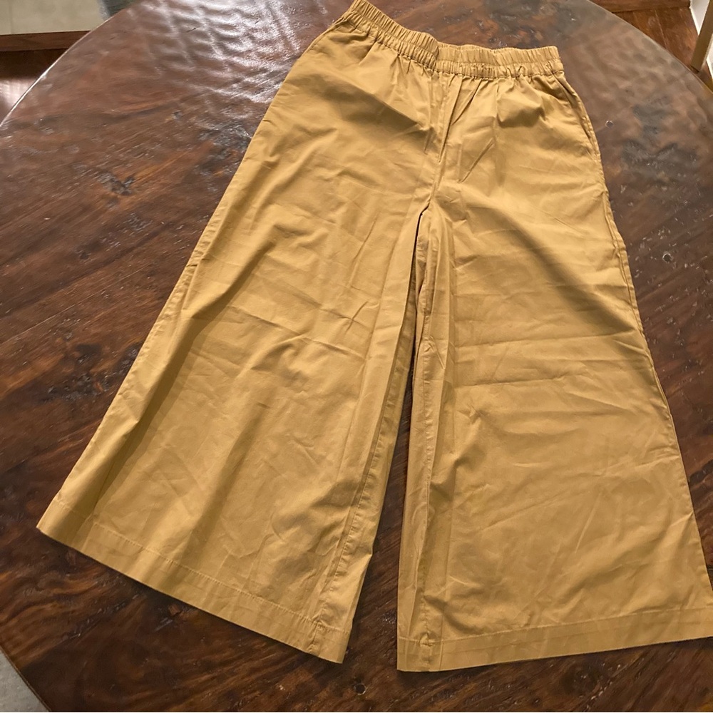 Khaki Wide Leg Crop Pants Elastic High Waist Pull On Size XS Who What Wear
